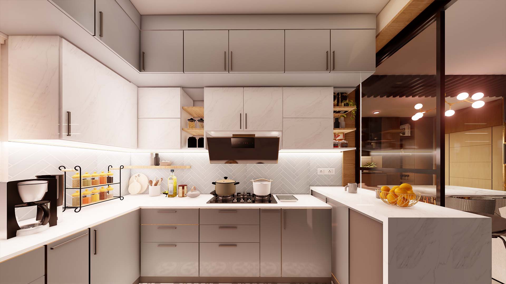 Modern Kitchen with Stone Finished Breakfast Counter